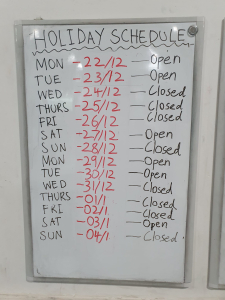 2025 Holiday schedule